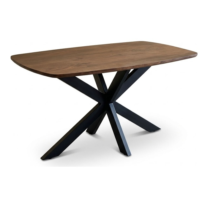 Eettafel Deens ovaal walnoot 220 cm - schuin vooraanzicht met zwarte spinpoot