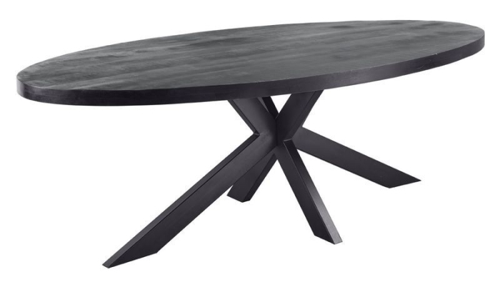Eettafel ovaal mangohout zwart.