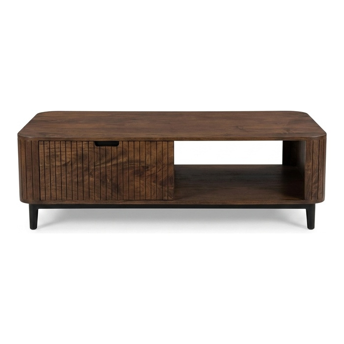 Salontafel Max 130 cm bruin - vooraanzicht met lade en open vak