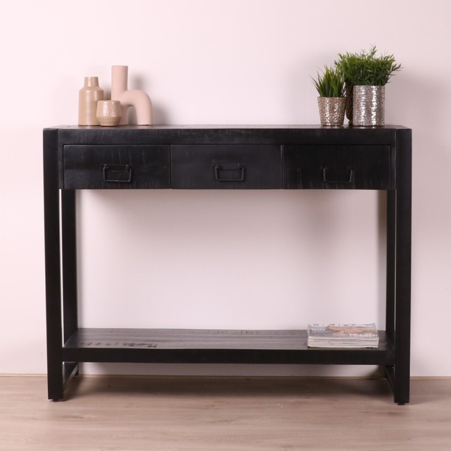 Sidetable zwart mangohout 120 cm.