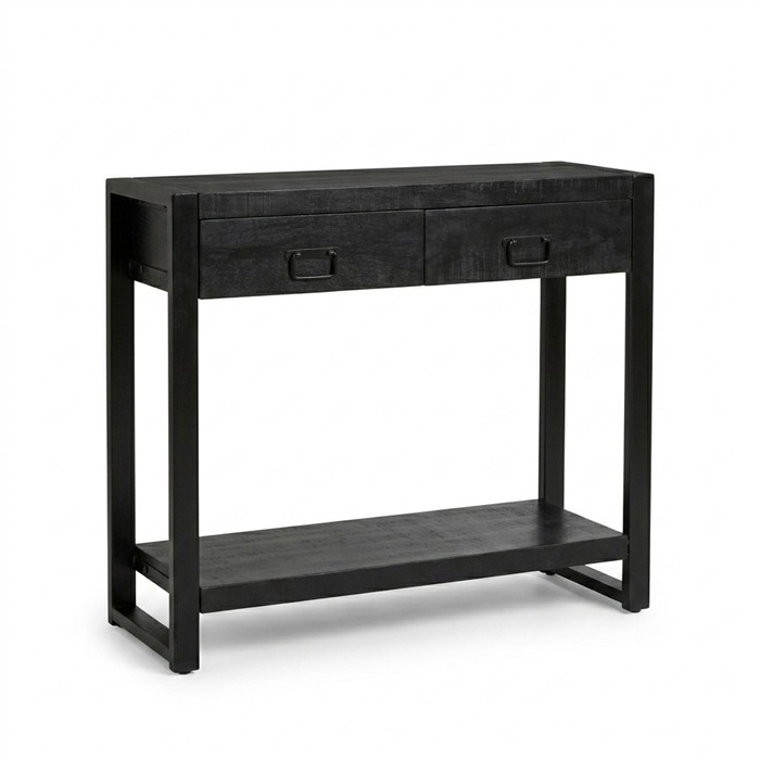 Zwarte sidetable mangohout 100 cm met onderblad