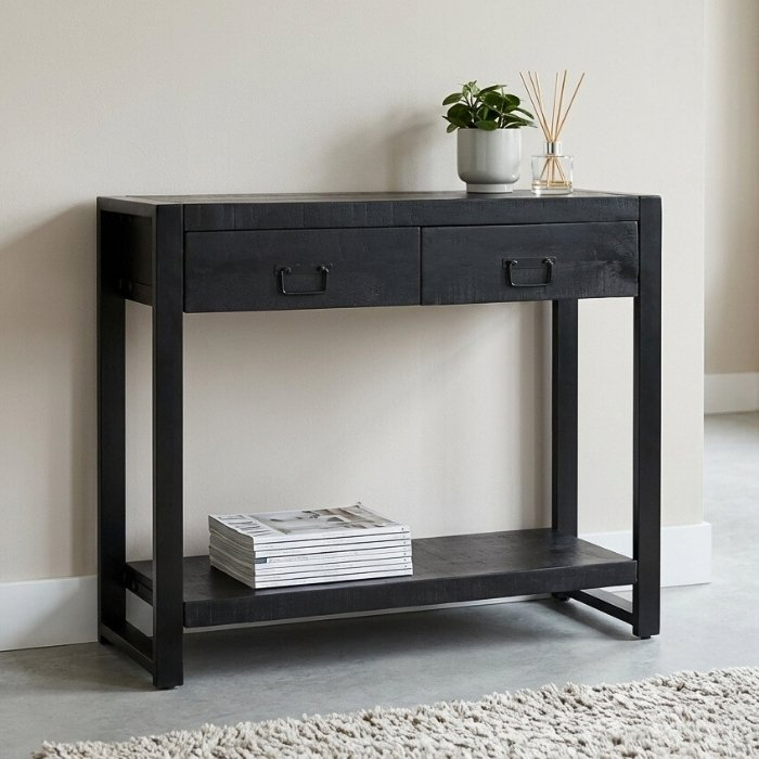 Zwarte sidetable mangohout met staal
