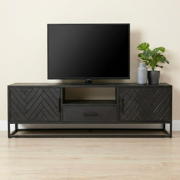 Zwart tv meubel visgraat 165 cm breed.