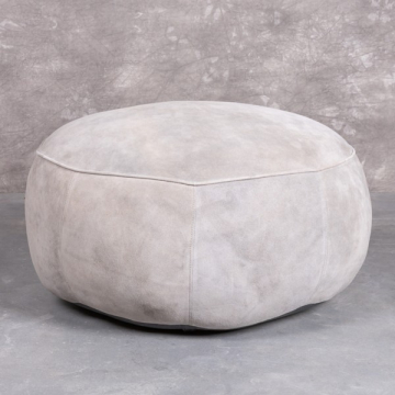 Leren ronde poef lichtgrijs. Leren ronde poef lichtgrijs.