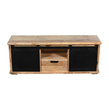 Tv meubel mangohout schuifdeuren zwart 145 cm