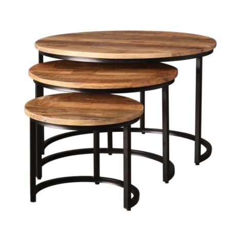 Salontafel set van drie mangohout rond.