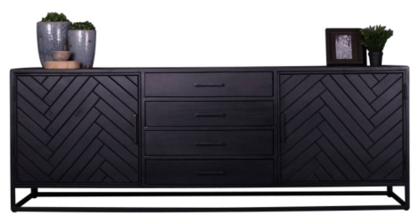 Visgraat dressoir zwart 210 cm breed.