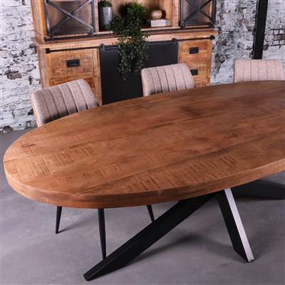 Eettafel ovaal 180 cm mangohout met spinpoot