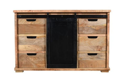 Mangohouten dressoir met schuifdeur zwart 130 cm