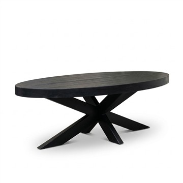Salontafel zwart ovaal met spinpoot.