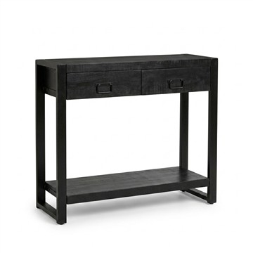 Sidetable mangohout zwart met twee laden.