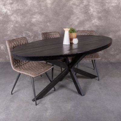 Eettafel ovaal zwart mangohout 240 cm.