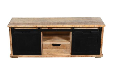 Tv meubel mangohout schuifdeuren zwart 145 cm