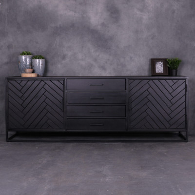 Visgraat dressoir zwart 210 cm breed.