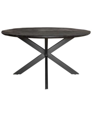 Eettafel mangohout zwart 120 cm rond. Metalen spinpoot zwart