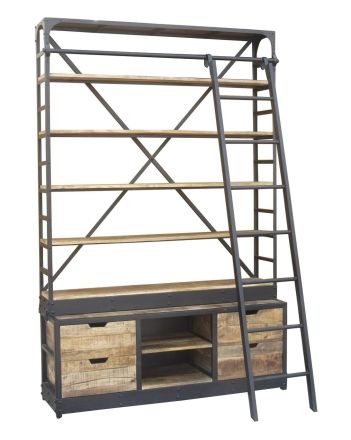 Industriële boekenkast met ladder