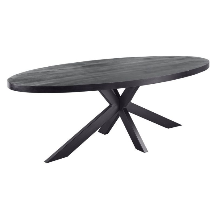 Eettafel ovaal mangohout zwart.