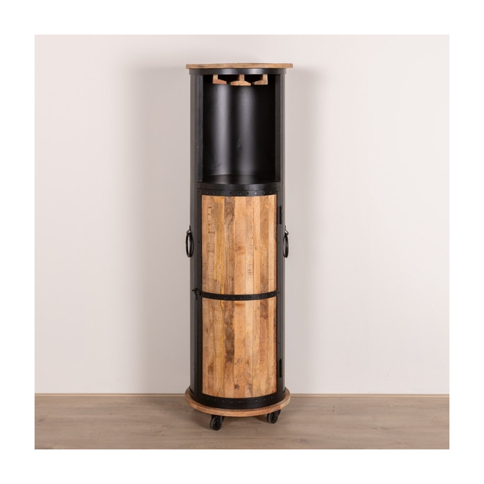 Ronde Industriële wijnkast mango.