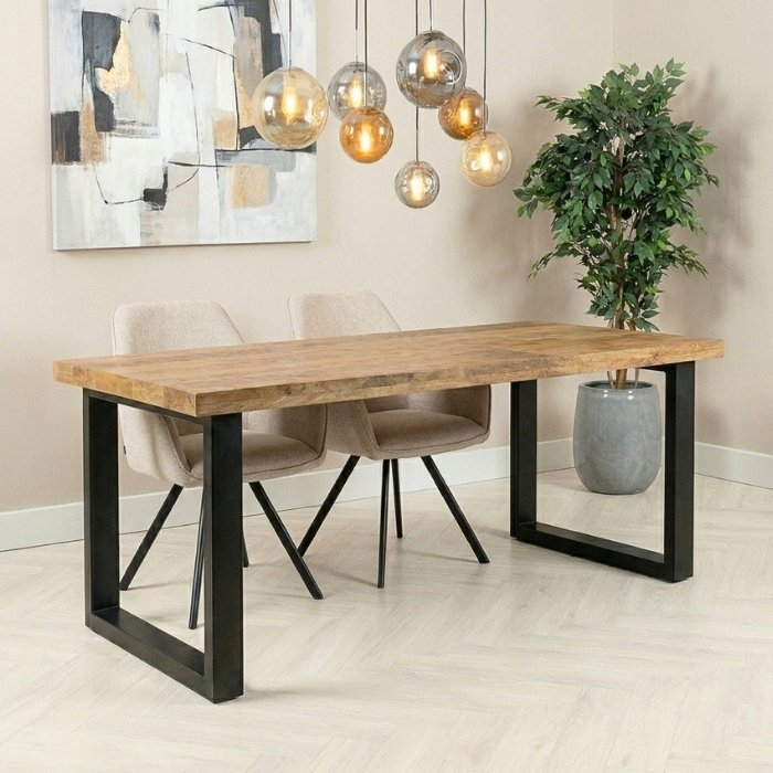 Mangohouten eettafel industrieel 180 cm