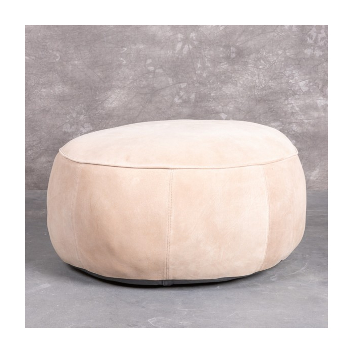 Ronde poef in leder kleur beige